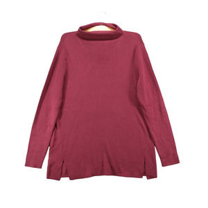 J. Jill Women's Pullover Knit Sweater Red Burgundy Medium Long Sleeve Mock Neck